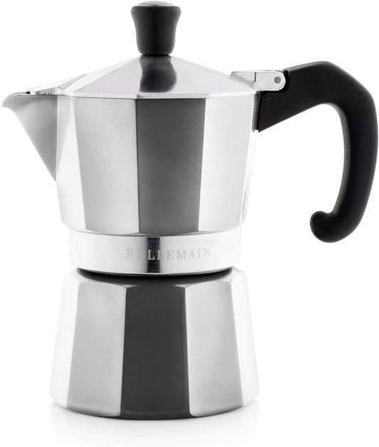 Bellemain Stovetop Espresso Maker, Italian Moka Pot, 3-Cup Silver | Classic aluminum design brews rich espresso at home or camping, with an easy-to-use and easy-to-clean design. by Bellemain