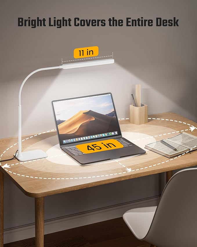 SUPERDANNY Eye-Caring LED Desk Lamp with Base 360° Flexible Gooseneck Work Lamp Touch Control 3 Light Colors Smooth Dimming Task Lighting Reading Light for Home Office College Dorm, White - Image 5