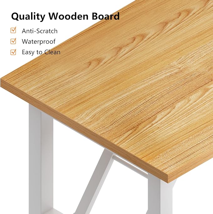 Need Home Office Desk - 62 Inches Large Computer Desk Sturdy Black Table Foldable Desk Gaming Computer Table No Assembly Required Teak&White AC5BW(157.5 * 60) | White Frame Writing Gaming Work Table/Foldable Home Office Desk/Sewing Table, No Assembly R... - Image 6