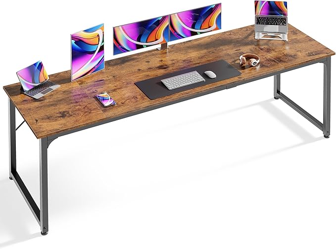 Huuger Computer Desk, 80 Inch Office Desk, Gaming Desk with Storage, Writing Desk Work Desk for Home Office, Study, Long Simple Desk, Large Legroom, Metal Frame, Rustic Brown by Huuger