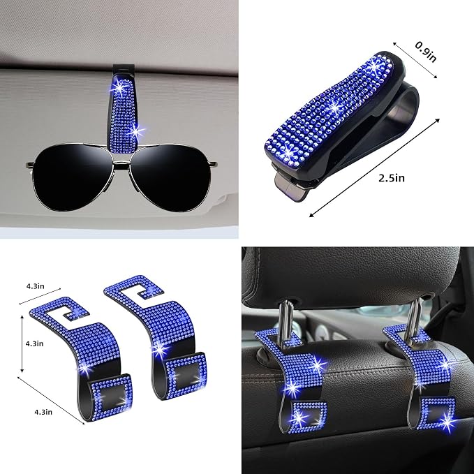 NBTEPEM 27 PCs Blue Bling Car Accessories Set for Women, Steering Wheel Covers Universal Fit 15 Inch, Bling License Plate Frame, Bling Phone Holder, Bling Car Coasters (Blue Diamond) - Image 9