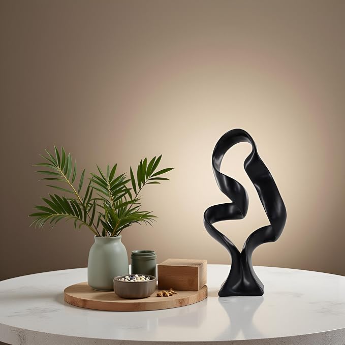 15" Modern Abstract Ribbon Decorative Sculpture, Knot Sculptures,Home Decor,Coffee Table Statues,Dining Living Room Desk Decor（Black） - Image 7