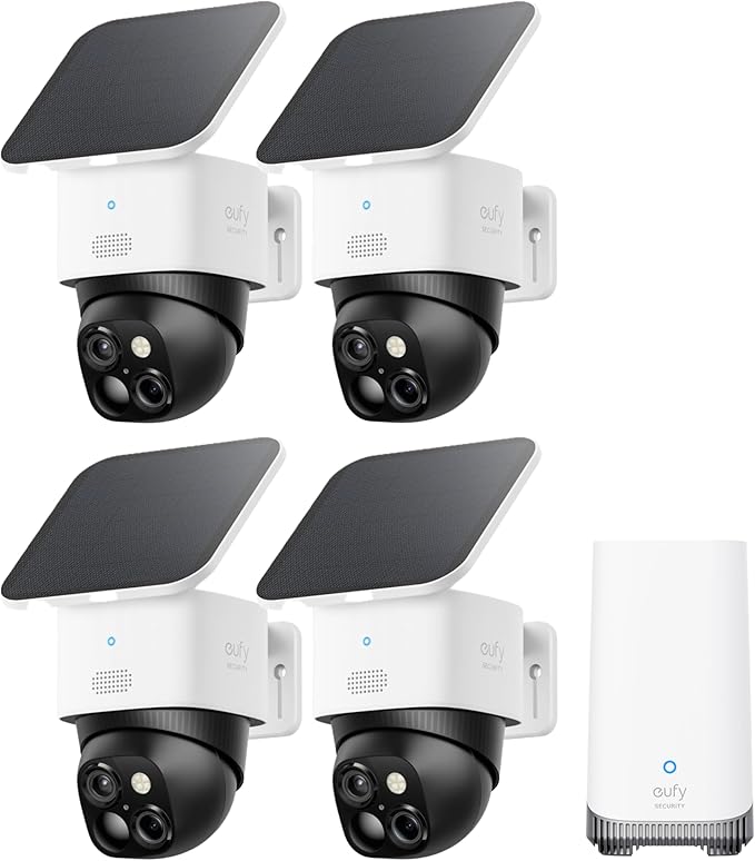 eufy Security SoloCam S340 4-Cam Kit (HomeBase S380), Solar Security Camera, Wireless Outdoor Camera, 360° Pan and Tilt, No Blind Spots, No Monthly Fee, Built-in Local Storage (Up to 16TB) by Unknown