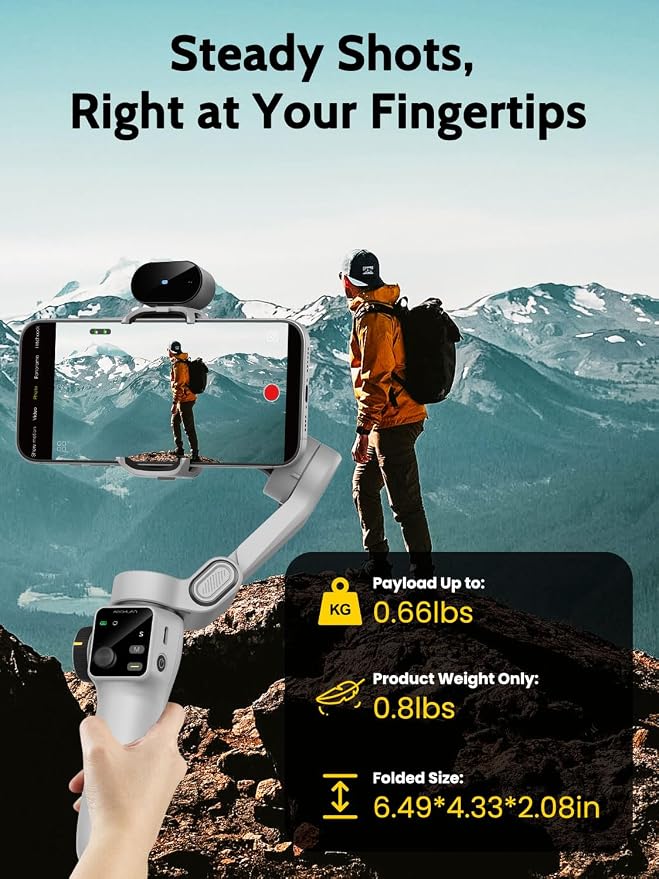 AOCHUAN Gimbal Stabilizer for Video Recording, Smartphone 3-Axis Smartphone Gimbal with AI Tracking Sensor for Vlogging,7.8' Extension Rod,Trigger Button,YouTube Tiktolk(Smart V8 AI White) - Image 6