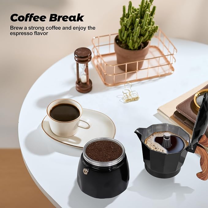 3 Cup Aluminum Moka Pot Classic Stovetop Espresso Coffee Maker 150ml 5oz Coffeemaker Percolator Mocha Pot Greca Coffee Maker Cafe Makers for Italian and Cuban Café Brewing Black - Image 9