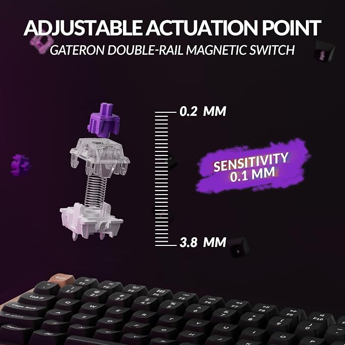 Keychron K2 HE Rapid Trigger Wireless Magnetic Custom Keyboard | QMK Launcher 2.4 GHz & Bluetooth, Hall Effect Gateron Double-Rail Magnetic Switch for Mac Windows Linux (Aluminum + Wood) - Image 7