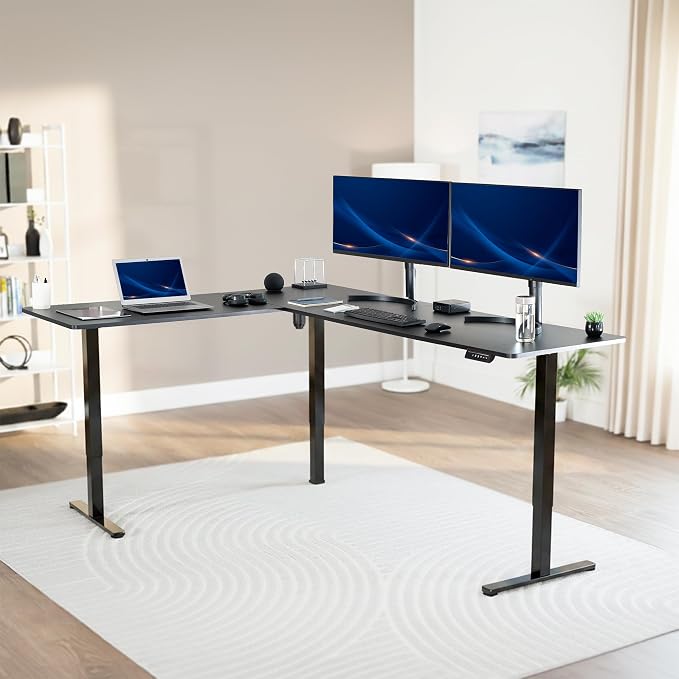 VIVO Black 84 x 63 in Corner Standing Desk, DESK-E3CTBB-84 | Electric, Large Reversible L-Shaped Table, Sit Stand Height Adjustable, Memory Controller, Office Furniture Sets, Black Frame - Image 2