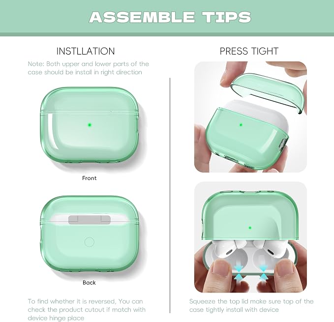 for Airpods Pro 2nd/1st Generation Case Cover, Compatible with Airpods Pro Case 2nd Gen USB C Charging Port, Clear Soft Transparent Military Grade Shockproof Case, Clear Green - Image 8