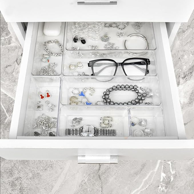 Manalete Drawer Organizers Set of 65, 4 Sizes Clear Plastic Drawer Organizers and Storage Bins for Kitchen, Bathroom, Office, Dresser Desk Drawer Organizer Tray for Jewelry, Makeup, Junk, Gadgets - Image 6
