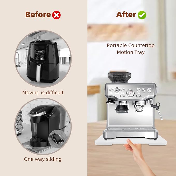 360°Rolling Tray Bamboo Appliance Slider for Breville Espresso Machine | Kitchen Sliding Tray for Coffee Maker Appliances Mat Easily from Under The Cabinet White 13"×15.7" - Image 3