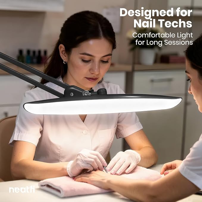 Neatfi XL 2200 Lumens 24W LED Desk Lamp – Shadow-Free Task Lighting | 4-Level Dimming | Home Office & Crafts Use | 20-Inch Wide Head (Space Gray, Non-CCT with Clamp) - Image 2