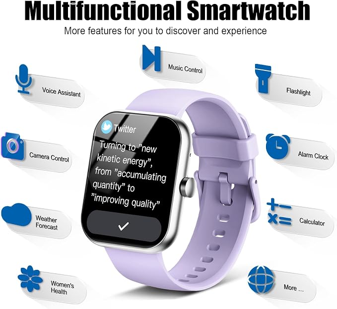 Smart Watch for Men Women (Answer/Make Call), 1.96"HD Smartwatch with Heart Rate/Sleep Monitor/Pedometer, 113+ Sports Modes, New Fitness Watch IP68 Waterproof, Activity Tracker for Android iOS-Purple - Image 2
