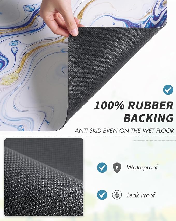 AMOAMI Dish Drying Mat for Kitchen Counter-Coffee Mat Bar Accessories, Hide Stain, Rubber Backed, Absorbent, Fit Under Coffee Maker, Espresso Machine, Pot, Dish Rack,(12x19,Marble,Blue) - Image 5