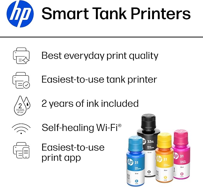 HP Smart Tank 5103 Wireless All-in-One Ink Tank Printer, Scanner,2 Years of Ink, 100 Sheets of Photo Paper Included, Cartridge-Free, Refillable, AI-Enabled (5D1B2A) - Image 2