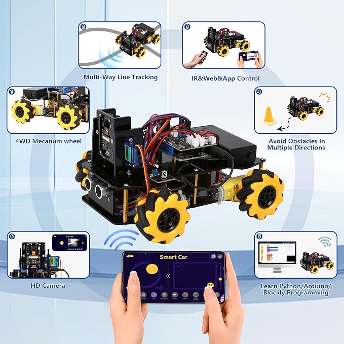 ACEBOTT Robot Kit with 3MP Camera, Robotics for Kids Ages 8–12 12-16 Compatible with Arduino & Scratch, App & Remote Control, STEM Toys Coding Robot Kit, Gift for Kids, Teens and Adults - Image 4
