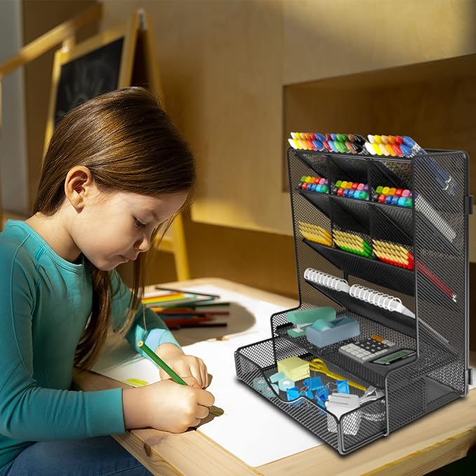 BOHDK Pen Organizer for Desk, Multi-Functional Desk Organizer, Wall Mount Pen Holder with Drawer for School, Office, Home, Art Supplies, Black - Image 8