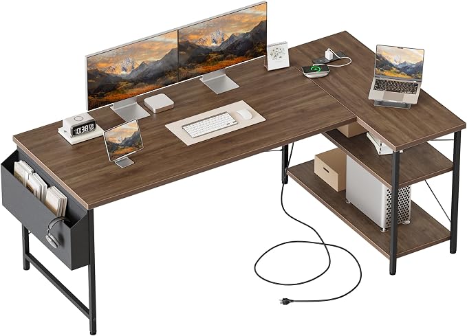 Mericonia 55 inch L Shaped Gaming Desk, Large Corner Desk with Shelves | Reversible Computer Desk with Power Outlets & Storage Bag, Office Table for Home Bedroom Study Work Writing by MERICONIA