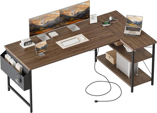 Mericonia 55 inch L Shaped Gaming Desk, Large Corner Desk with Shelves | Reversible Computer Desk with Power Outlets & Storage Bag, Office Table for Home Bedroom Study Work Writing by MERICONIA