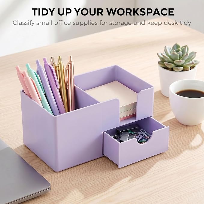 SKYDUE Small Desk Organizer with Drawer | 3 Compartments, Desk Pen Holder, For Home, School, Classroom & Office - Image 8