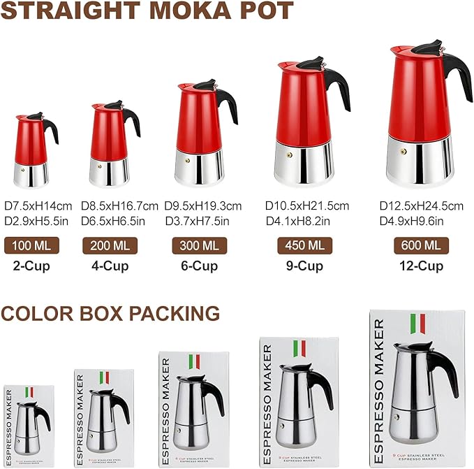 4 Cup Stovetop Espresso Maker Stainless Steel Moka Pot Stove Top Percolator Italian Coffee Makers Capable Mocha Greca Machine Cafe Classic Induction Cookers for Home and Camping 200ml 6.6oz - Image 2