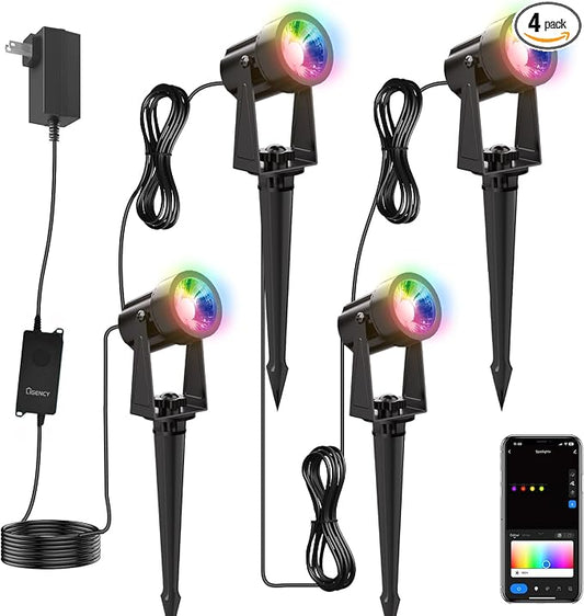 Ligency Smart Low Voltage Landscape Lights, 4-Pack RGBW Color Changing Outdoor Spotlights with Alexa & Google Control, IP65 Waterproof Landscape Lighting for Trees, Garden, Yard, Pathway & Holiday by Ligency