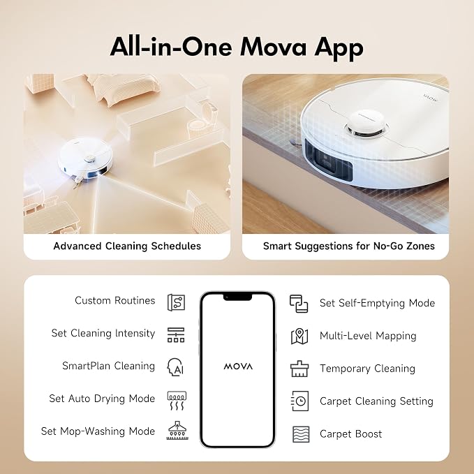 MOVA P10 Pro Ultra Robot Vacuum and Mop 13,000Pa Suction, 140°F Hot Water Auto Mop Washing & Drying, Dual Spinning Extenable Mop,10.5mm Lifting for Carpet, 360°Obstacle Avoidance, App Control - Image 7