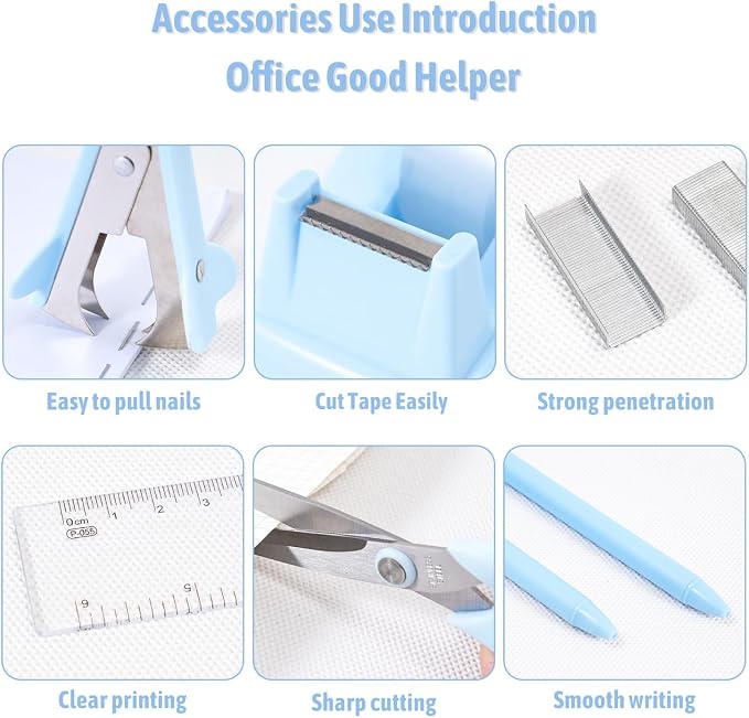 Gawsey Blue Desk Organizers and Accessories with Desk Organizer 360° Rotating Pen Holder and Office Supplies, Cute Stationery Supplies Set - Image 7