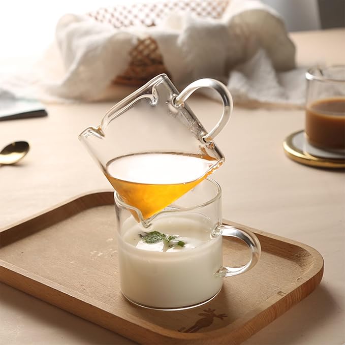Qipecedm Espresso Cups Set of 2, 4 OZ Double Spouts Cups, Shot Glasses, Milk Cup with Handle, Clear Glass, Espresso Accessories for Machine, Small - Image 6