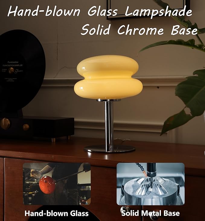 Glivpny Mushroom Lamp Table Lamp for Night Stands,Mid Century Modern Desk Lamps for Bedroom, Vintage Dimmable Bedside Small Cute Lamps, Cool Aesthetic House Warming Gifts New Home Decor(Cream) - Image 3