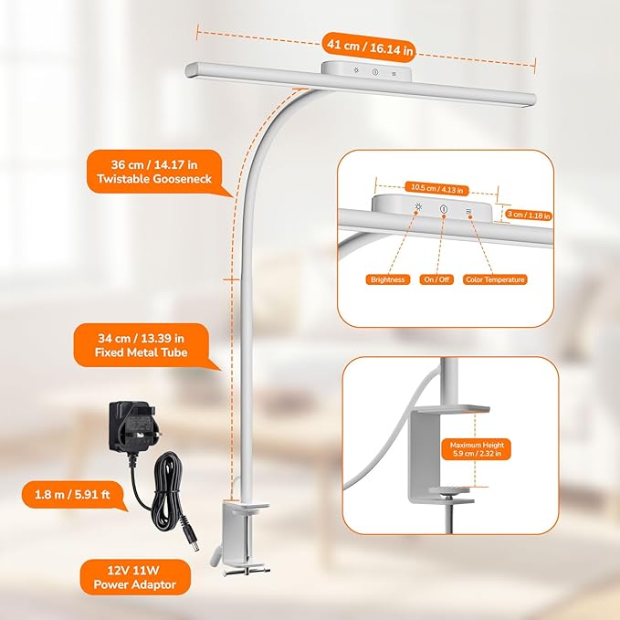 Lepro Desk Lamp with Clamp, Led Clip on Desk Lights for Home Office, White | 11W 750LM Eye Caring Task Light, 25 Lighting Modes, Flexible Gooseneck, Architect Lamp for Monitor, Workbench, Draft, Crafts - Image 6