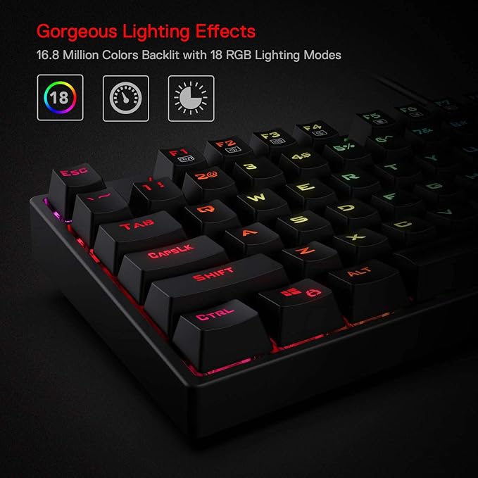 Redragon K582 Wired RGB Mechanical Gaming Keyboard, 104-Key Standard Layout | 16.8M Color Immersive eSports Lighting Vibe, N-Key Rollover for Accurate Combos, 50M-Keystroke Durability, Customize Software - Image 2