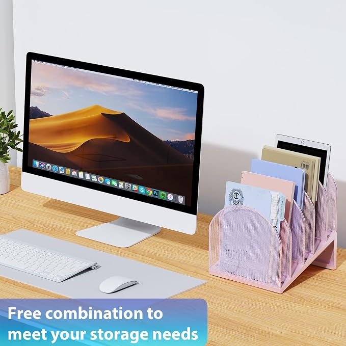 gianotter Desktop File Organizer with 5 Compartments | Desk Organizer Paper Organizer for Desk Workspace Organizers for Office Supplies (Pink, Inclined Style) - Image 5