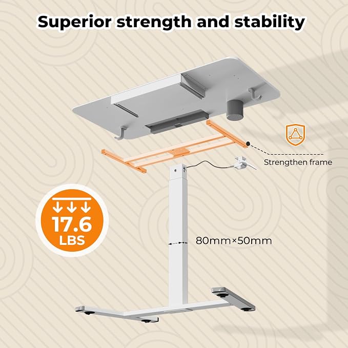 40"×20" Mobile Desk with Drawer, Rolling Desk with Storage | Height Adjustable Portable Laptop Desk on Wheels, Small Computer Desk with Cup Holder and Hooks for Study & Work, White - Image 9