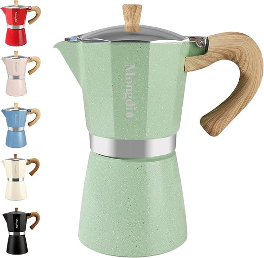 Mongdio Stovetop Espresso Maker Moka Pot, Cuban Coffee Maker Stove top coffee maker Moka Italian Espresso Greca Coffee Maker Brewer Percolator, 9 Espresso Cups, 15 oz - Green by Mongdio