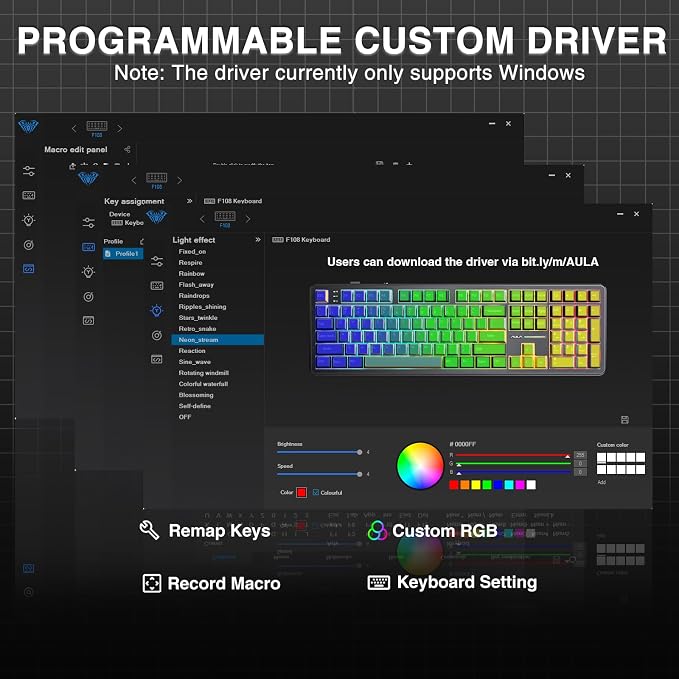 AULA F108 Wireless Mechanical Keyboard, Full Size Gaming Keyboard with Number Pad, Side Printed PBT Keycaps, Pre-lubed Switches, RGB Backlit, Hot Swappable Creamy Sounding Computer Keyboards, 108 keys - Image 7