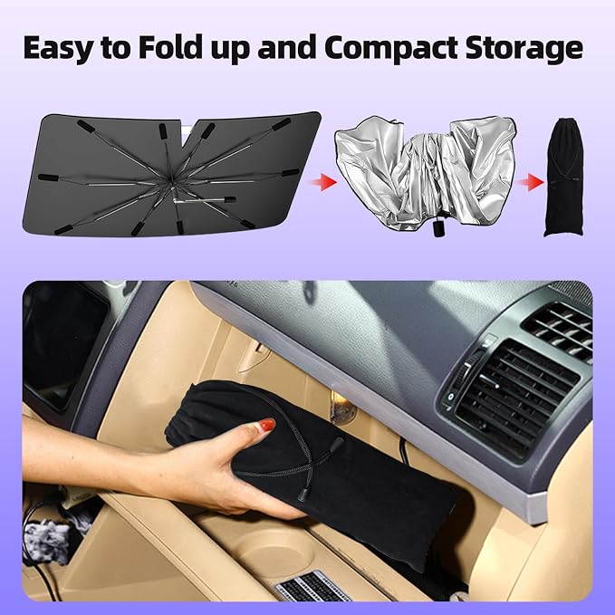 [2025 Upgraded] Windshield Sun Shade Umbrella - Foldable Car Sunshade for Jeep Wrangler/Gladiator, for Toyota 4Runner/Land Cruiser, Front Window Sun Shade UV Block & Heat Shield(Small-55"x23") - Image 5