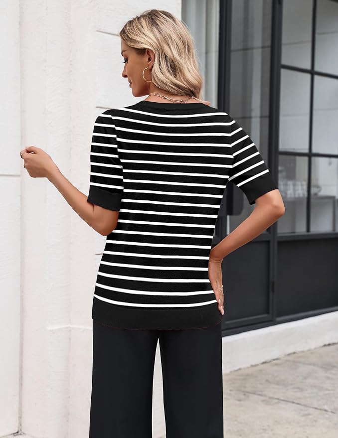 Zeagoo Women's Short Sleeve Sweater 2026 Spring Summer Tops Lightweight Casual V Neck Sweaters Dressy Work Blouses Clothes - Image 3