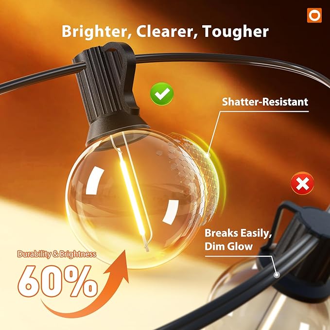 addlon Outdoor String Lights 50FT G40 with Remote 27 LED Shatterproof Bulbs | Dimmable Patio Globe Lights Waterproof, Hanging Outside Lighting for Backyard, Garden, Deck, Balcony, Porch, Café, Decor - Image 4