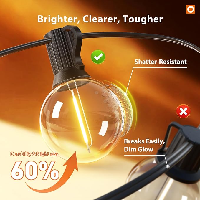 addlon Outdoor String Lights 100FT G40 with Remote 54 LED Shatterproof Bulb | Dimmable Patio Globe Lights Waterproof, Hanging Outside Lighting for Backyard, Garden, Deck, Balcony, Porch, Café, Decor - Image 4