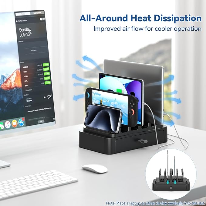 KDD Vertical Laptop Stand with Drawer - 7-in-1 Space-Saving Laptop Holder with Gravity Locking Fits MacBook, Dell, HP, Chromebook, Surface Pro, Tablet, Cell Phone, Switch, Keyboard Desktop Organizer - Image 3