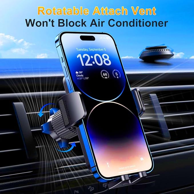 Qifutan Cell Phone Holder for Car Mount Car Vent Phone Mount, 360° Rotatable, Hands-Free Air Vent Holder for iPhone Smartphones Camera Mounts(4-7 Inch) - Image 2