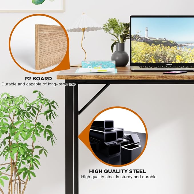 PayLessHere | 32 Inch Computer Desk | Brown | Office Desk with Metal Frame, Adjustable Feet | Water-Resistant, Scratchproof Surface | Sturdy Writing Table for Home Office or Study | Pack of 2 - Image 4