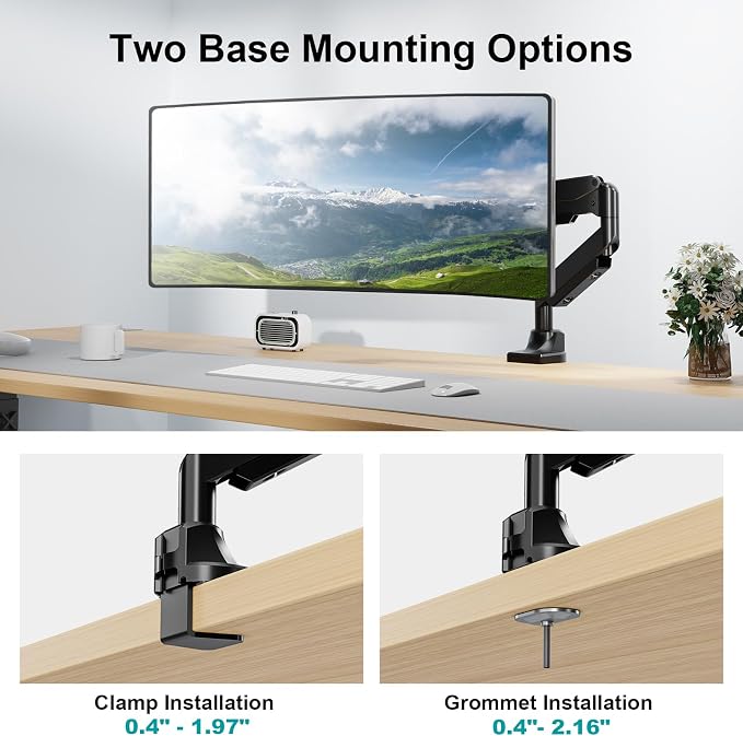 MOUNT PRO Single Monitor Mount for Max 43 Inch Ultrawide Computer Screen, Premium Aluminum Heavy Duty Monitor Arm Holds 6.6lbs to 33lbs, Gas Spring Full Motion Display Desk Stand, VESA Mount - Image 8