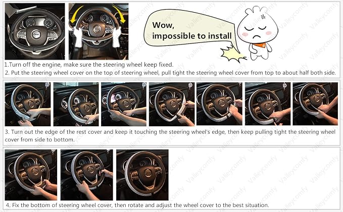 Valleycomfy Steering Wheel Cover with Microfiber Leather for Car Truck SUV 15 inch (Black) - Image 6
