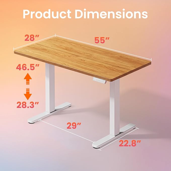 HUANUO Electric Standing Desk, 55" x 28" Height Adjustable Desk, 4 Memory Height Settings, Sit to Stand Up Desk for Home Office, with Headphone Hook, Cable Manager, Light Vintage Brown - Image 3