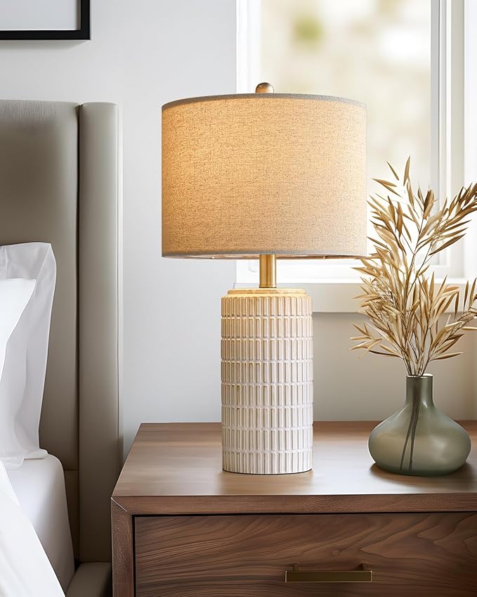 PoKat 23'' Bedside Table Lamp for Bedroom Nightstands, Birthday Gifts for Women Mom, House Warming Gifts New Home Decor, Ceramic Desk Lamp for Living Room, White Modern Bedroom Lamp - Image 5