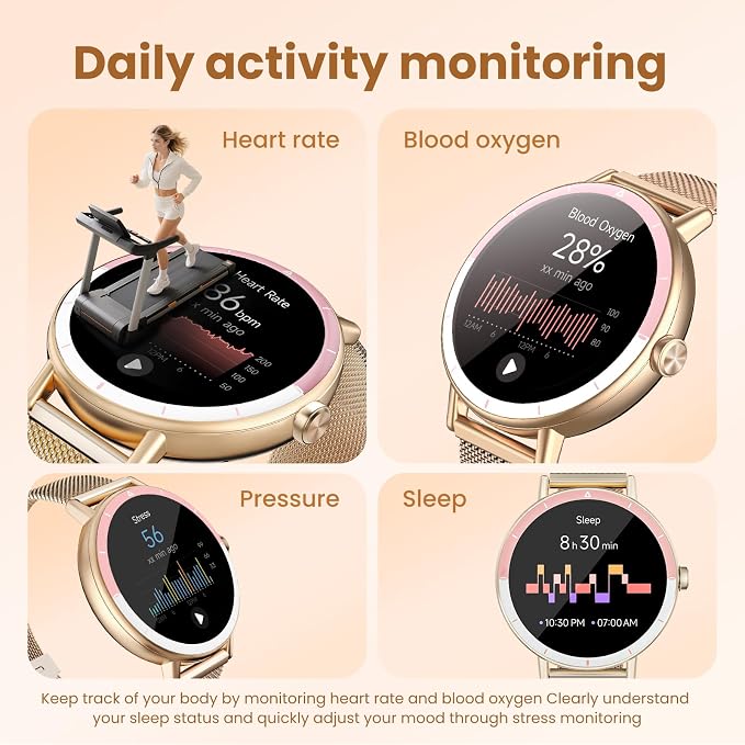 KEEPONFIT Smart Watches for Women Android/iPhone, IP68 Waterproof Fitness Tracker with Bluetooth Calls(Answer&Make), Activity Pedometer/Heart Rate/SpO2 Monitor/100+ Sports Model (Silver Blue) - Image 3