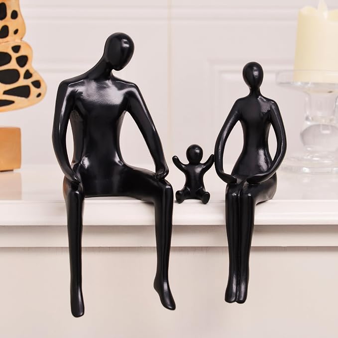 Quoowiit Black Bookshelf Decor Family Sculpture, Abstract Art Ornament Coffee Table Decor, Modern Aesthetic Family Figurine Decoration for Home Office Shelf Table Desk Living Room Set of 3 - Image 2