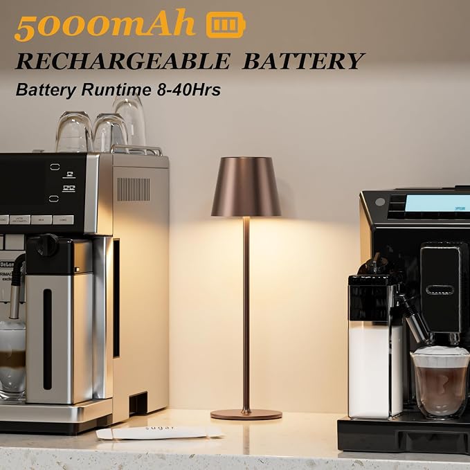 Cordless Table Lamp Rechargeable Brown - KK 2 Pack 5000mAH Battery Operated Lamp for Counter, 3 Color Stepless Dimming Wireless Lamp for Dining Table, Kitchen Counter, Outdoor Patio, Touch Control - Image 3