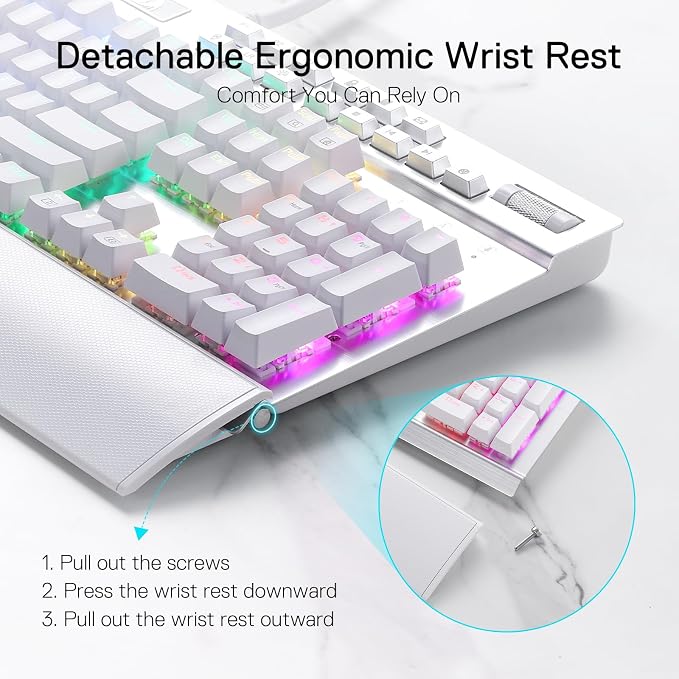 Redragon K550 RGB Gaming Keyboard, 104 Keys + 12 Macro G Keys Wired Mechanical Keyboard w/Aluminum Top Plate, Custom Clicky Purple Switch, Extra USB Port & Wrist Rest - Image 6